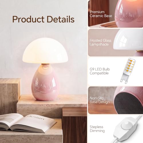 Image of Dawnwake Mushroom Lamp Table Lamp for Bedroom-Small Desk Table Lamps,Pink