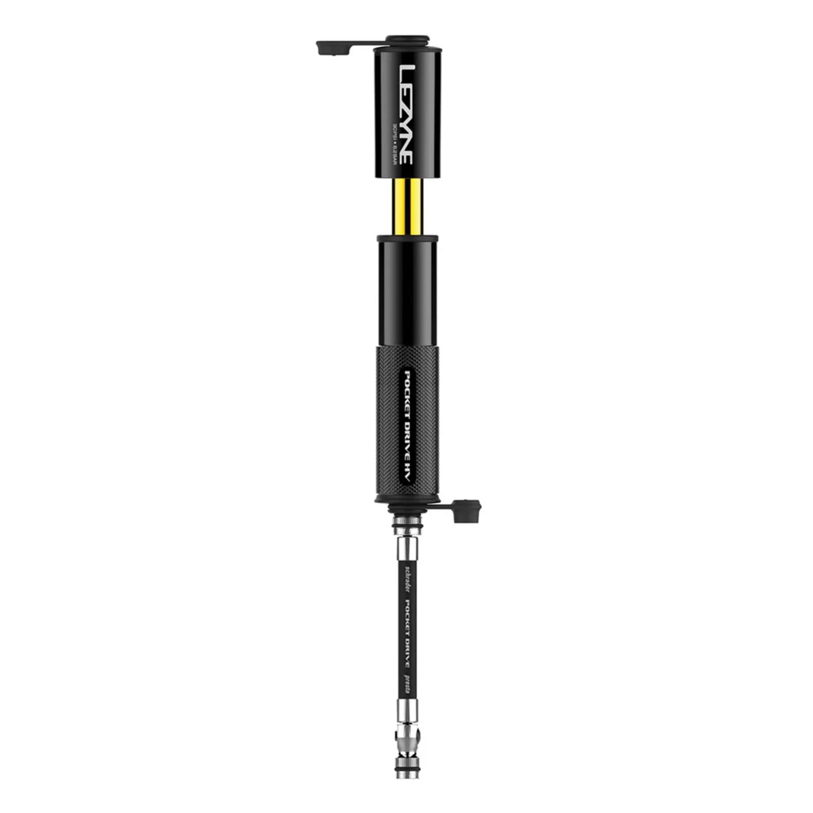 LEZYNE Pocket Drive HV Mini-Fahrrad-Handpumpe, hohes Volumen, 90 psi, Presta- und Scrhader-kompatibel, CNC-Aluminium, kompakt, Übergröße, tragbare Fahrradpumpe