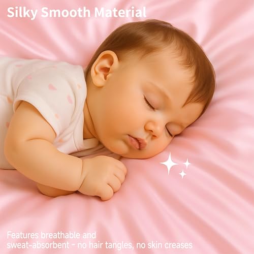 Image of Satin Bassinet Sheet 2 Pack, Great for Baby Hair, Soft Silk Feeling Sheet for Rectangle Cradle Bassinet Mattress Pad, for Girls Gift Newborn and Infant(Pink & Purple)
