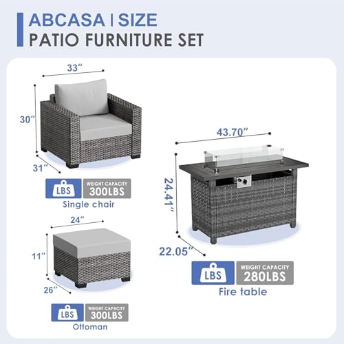 Image of ABCASA 9-Piece Patio Furniture Set with Fire Pit Table | Indoor Comfort for Outdoor Living | Weather-Resistant Wicker & Ultra-Thick Cushions | Grey Patio Conversation Set for Deck, Porch, Poolside