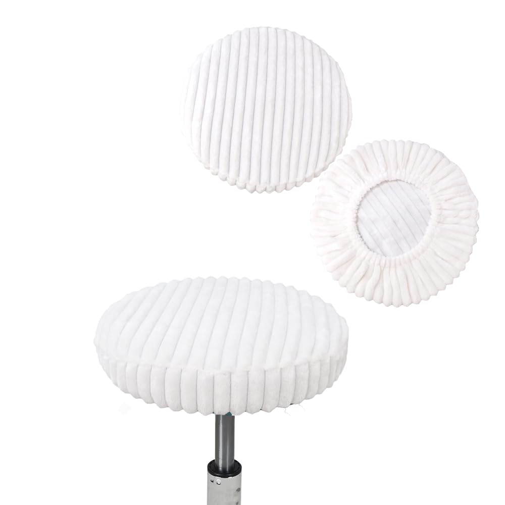 Shukii Bar Stool Covers 2 Pack - Soft Elastic Cushion Slipcovers for Round Chairs (White, Extra Large)