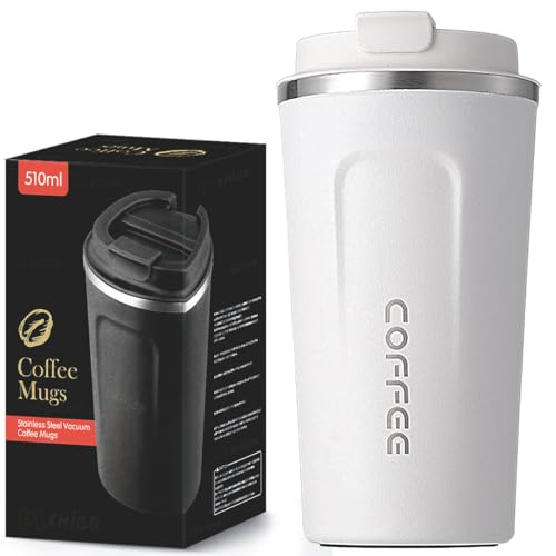 La Mejor Selección de Termo blanco los más recomendados. 43 MXHIGO Termo Taza para Cafe de 510ml/18oz de Acero Inoxidable 304 con Tapa, Vaso Térmico de Café Frío y Caliente, Hermética Cero Derrames, Botella de Agua para Hogar, Oficina,...