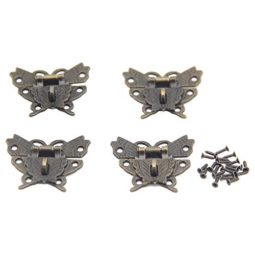 Image of 5Pcs Butterfly Latch Hasp Antique Brass Decorative Hasp Jewelry Wooden Box Hasp Latch Lock with Screws for Drawer Cabinet Jewelry Wooden Case Box Antique Bronze Lock, 50x43mm