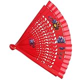 GALPADA Abanico de Mano de Madera Rojo Diseño Hueco Doble Cara, Abanico Español Plegable Grande para Danza Gitana, Ventilador Portátil y Accesorio Decorativo Elegante