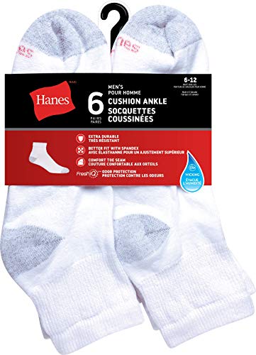 Hanes Men's Ankle Socks Ankle Socks, White, 6 Men, White, 63