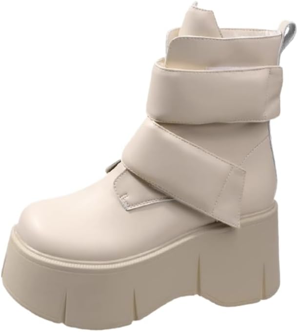 Women's Black Platform Wedge Ankle Boots – Slip-Resistant Rubber Sole, High Heel with Adjustable Buckle Strap – Fashionable Solid Color Design