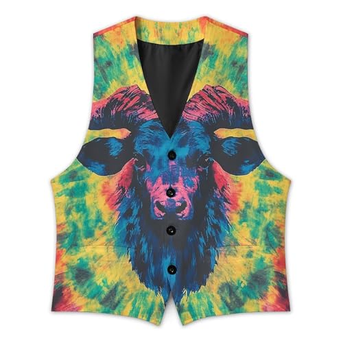 Tie Dye Pattern of Cow Men's Suit Vest Slim Fit V-Ncek Waistcoat Business Casual Vest3