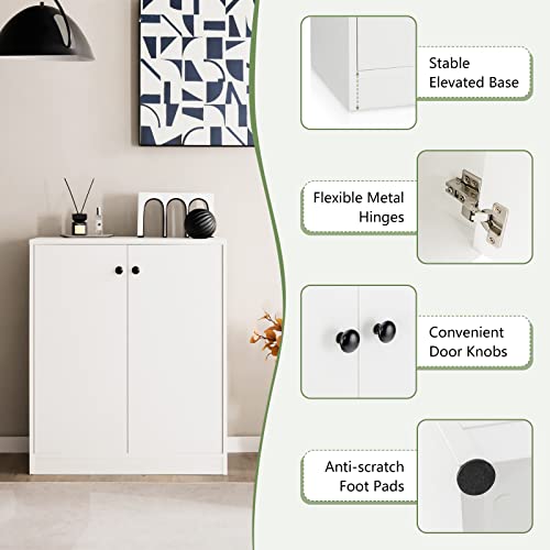 Loko 2-Door Storage Cabinet, Freestanding Buffet Cabinet Storage Organizer With Anti-Toppling Device, Modern Accent Cabinet With 3 Shelves For Living Room, Kitchen, Dining Room, Entryway (White) #TOP4