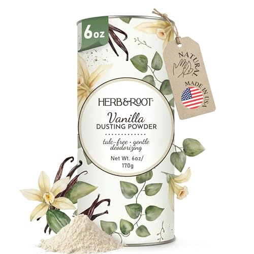 Herb & Root Talc Free Body Dusting Powders. Rose, Vanila, Sandalwood, Lavender, Jasmine, and Gift Sets (Full Size, Vanilla)