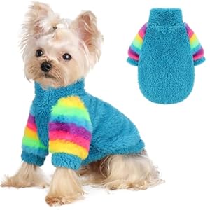 Sebaoyu Dog Sweater for Small Dog Winter Warm Fleece Dog Sweater Turtleneck Dog Sweatshirt Dog Clothes Boy Girls Pet Pullover with Rainbow Sleeves Cat Apparel Stretchy Outfit(Blue, XS)