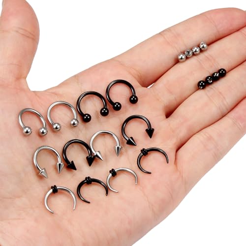 Lcolyoli 14g & 16g Surgical Steel Septum Rings - Spike & Horseshoe Septum Piercing Jewelry for Women & Men4