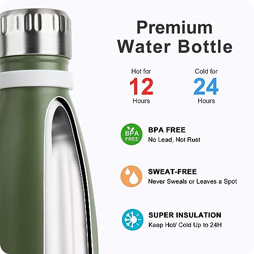 Image of Small Water Bottles for Kids -9 oz Stainless Steel Theroms,Grass Green