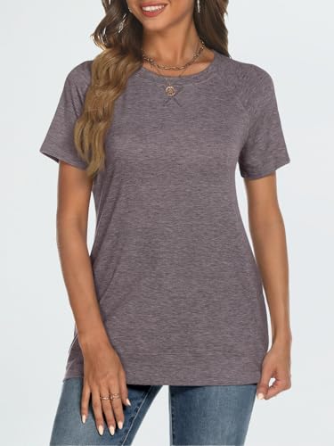 Automet Womens Tops Short Sleeve T Shirts 2024 Trendy Dressy Casual Cute Trendy Tops Loose Fit Tunic Shirts Basic Tee Summer Outfits Clothes Fashion Rose Taupe L thumb #1