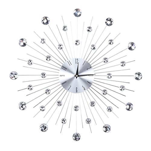 Horloge murale en métal argenté avec strass diamant de haute finition