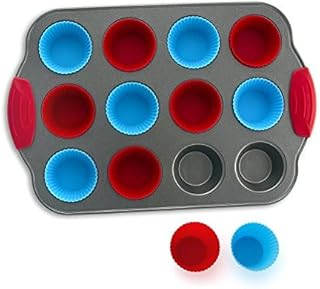 Stampo in silicone per 12 Muffin con forme in silicone per muffin (set di 12) di Boxiki Kitchen | Stampo antiaderente professionale | Acciaio resistente e forme in silicone per muffin