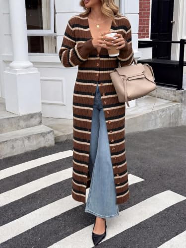 Image of Saodimallsu Womens Long Duster Cardigans Button Down Maxi Sweater Dress