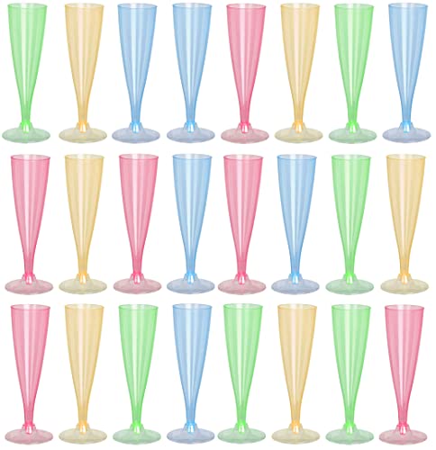 Set di 24 bicchieri da spumante riutilizzabili in plastica, colori arcobaleno, bicchieri di plastica, bicchieri da vino, lavabili in lavastoviglie (130 ml)