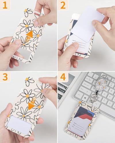Image of ID Badge Holder with Lanyard, Floral Daisy Badge Holders Reels with Detachable Lanyards, Cute Rainbow Work Card Retractable Keychain Vertical ID Card forTeacher Students Nurse Office