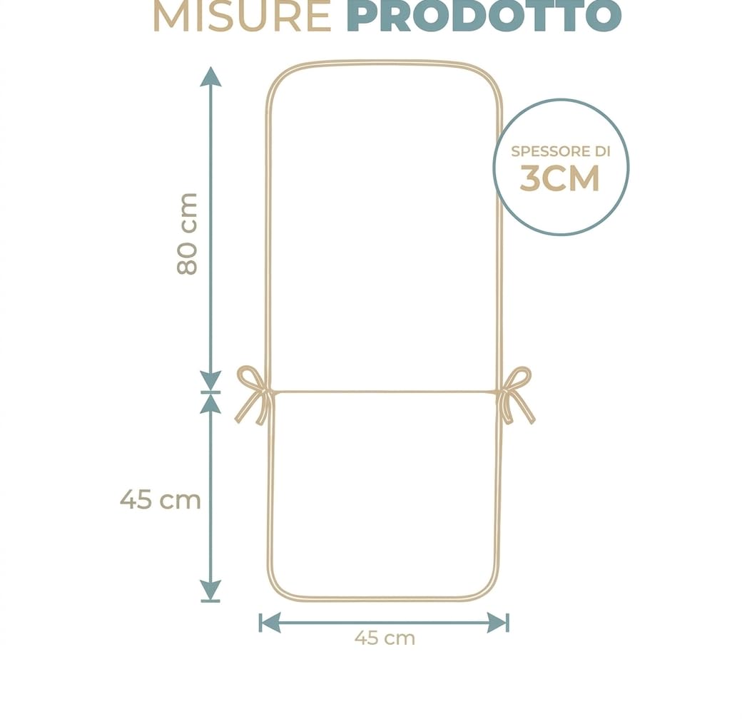 Cuscino per Sdraio da Esterno Imbottito, Materassino Universale Sfoderabile con Laccetti, Copri Sedia Prendisole per Giardino, Piscina e Terrazzo Made in Italy Colore Avorio misure 45x125 cm