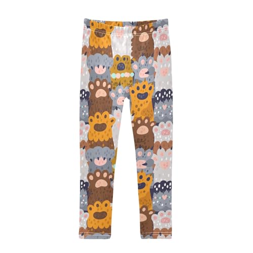 CaTaKu Girls Leggings Cat Paws Cute Print Spotted Leggings for Girls Kids Athletic Workout Yoga Pants Size 4-10T
