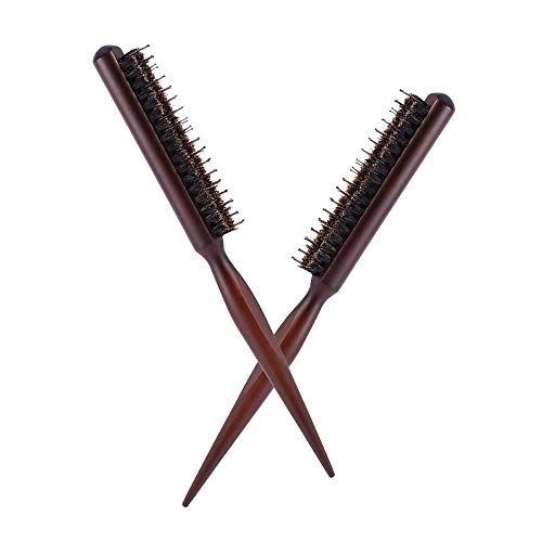 MAXGOODS Boar Bristle Hair Brush,3 Row Teasing Hair Brush Comb with Wooden Handle,Hair Care Scalp Massager for Hair Growth,Pack of 2