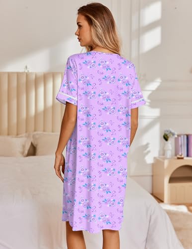 Image of Ekouaer Nightgowns for Women House Dress with Pockets Snap Front House Coat Short Sleeve Duster Moo Moos Sleepwear S-3XL