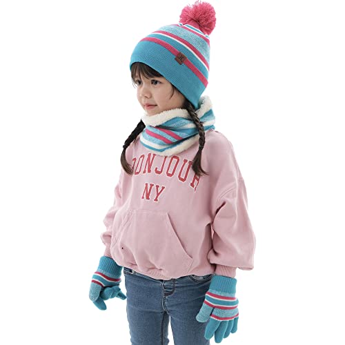 Image of Kids Toddlers Winter Hats Knit Warm Beanie Scarf Gloves Set for Boys Girls Age 2-7, Pompom Cap Neck Warmer Fleece Lined Gifts