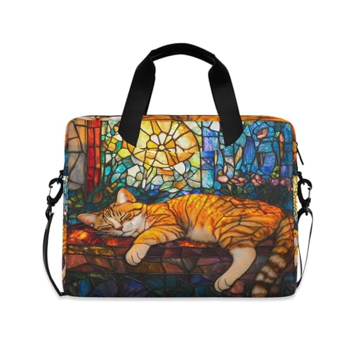 Maletín bandolera portátil con asa y correa para el hombro de 15.6 pulgadas, vitral, gato cálido