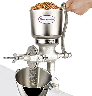 Moongiantgo Manual Grain Mill with φ5.1inch Large Hopper & 1.5inch Table Clamp, Milling Coarseness Adjustable Cast Iron Hand Grinder for Nut, Coffee, Grain, Seeds, Corn, Spices