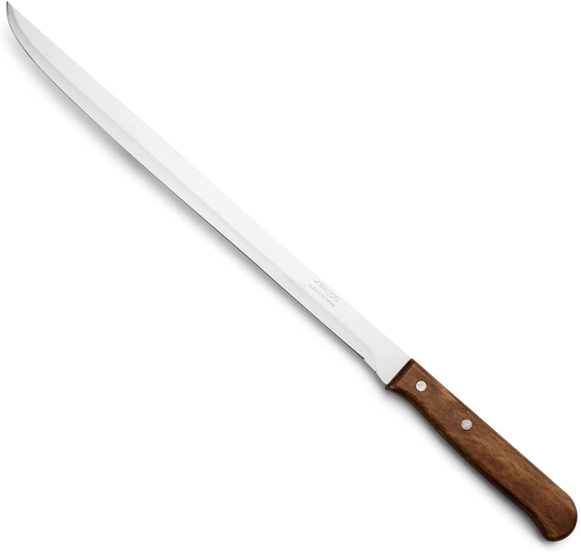 Arcos Carving Knife 10 Inch Stainless Steel. Sharp Ham Slicer Knife to Cut Ham and Meat, perfect for precise ham cutting. Compressed Wood Handle and 250mm Blade. Series Latina. Color Brown