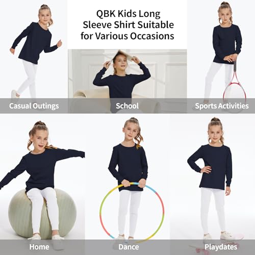 Image of 3T 4T 5T to 12 Years Girls Long Sleeve Shirts Kids Cotton T-Shirt Toddler Basic Crew Neck Top