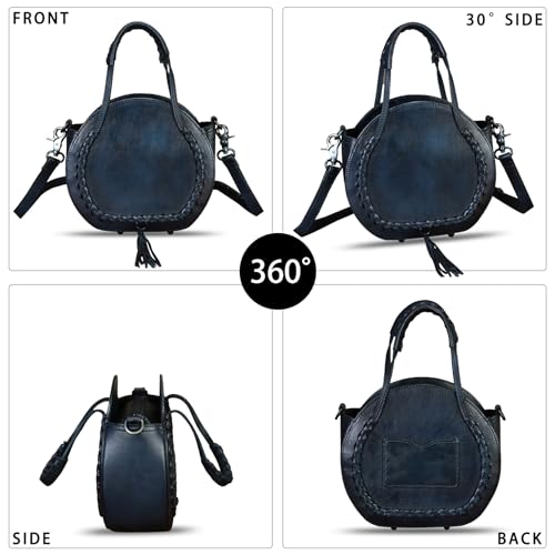 Image of Genuine Leather Handbag for Women Crossbody Bag Small Purses Round Satchel Handmade Shoulder Bag Circle Pouch