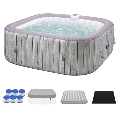 UHOMEPRO Inflatable Hot Tub Spa Set, Outdoor Bubble Massage Portable Hot Tubs with 130 Soothing...