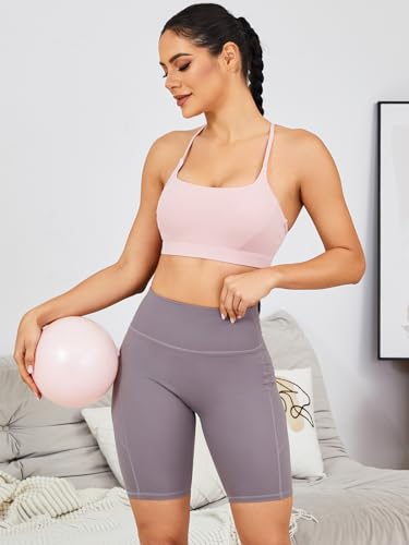 Image of RUNNING GIRL Y-Back Sports Bras for Women, Medium Impact Wirefree Padded Bra Workout Crop Top Longline Sports Bra Push up(WX2915Flush Pink,XL)
