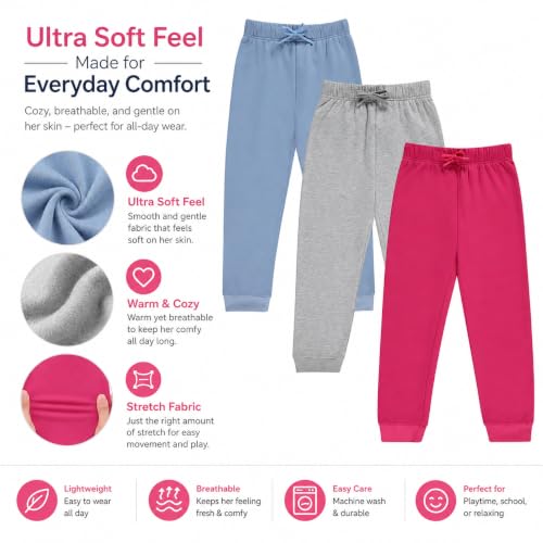 Image of BTween Kids Girls Fashion Stretch Waist Ultra Soft Jogger Pants Set 3 Pack Bundle