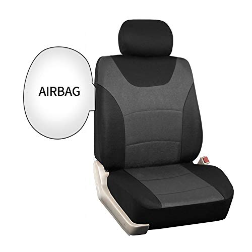 Car Front Seat Covers, 2 Pcs Universal Fit Seat Covers for Sedan, Truck, SUV 1 Pair of Cloth Bucket Seat Covers, Black Gray