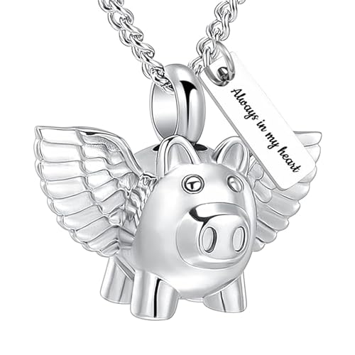 Minicremation Cremation Jewelry Urn Necklace for Ashes, Flying Pig Memorial Pendant Made of 316L Stainless Steel, Keepsakes Locket four Colors Can be Choose.