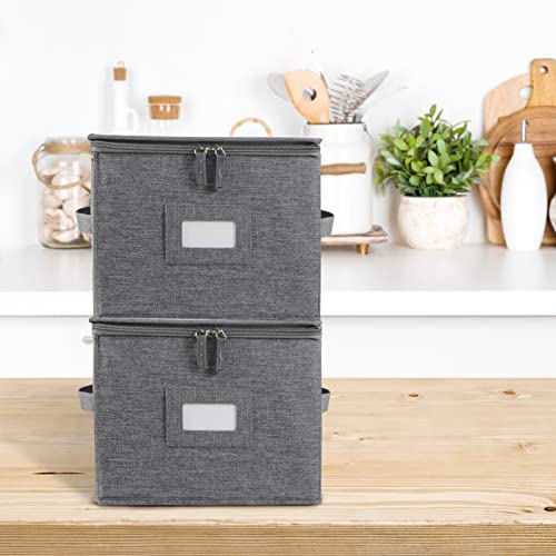 Popoly China Storage Containers Inside 12" W X 8" H, Dinnerware Storage Box For Dishes Plate Storage With 24 Felt Dividers, Hold 24 Plates, Hard Shell And Stackable (2 Pack Grey) #TOP1