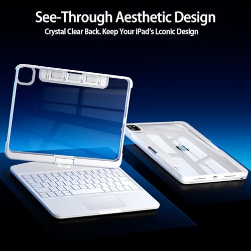 Image of Keyboard Case for Air 13 Inch M4 /M3 /M2 2026 /2025 /2024 & iPad Pro 12.9 inch 3-6 Gen, iPad Case with Keyboard Multi-Touch Trackpad, 360 Rotating Stand, 7-Color 3-Level Backlit, Pencil Holder, White