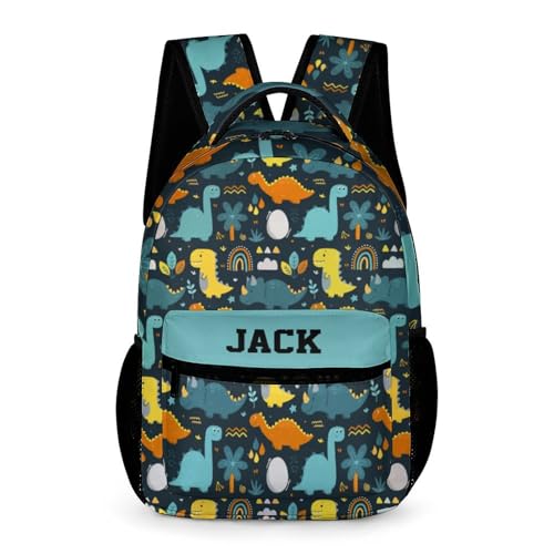 Student Bag Custom with Text Name Packs Cute Dinosaur Rainbow Pattern Kids' Backpack Large Capacity Shoulder Bookbag Casual Bag for Teens