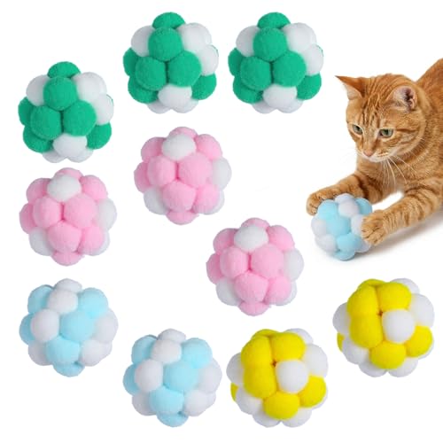 10 Stück Filzbälle Katzenspielzeug mit Glöckchen Ball Pompon zum Basteln Kleine Natürliches Spielzeug Soft Interaktives Balls Bälle Filzbälle für Katzen Spielbälle für Innen Spielen Kauen Kratzen