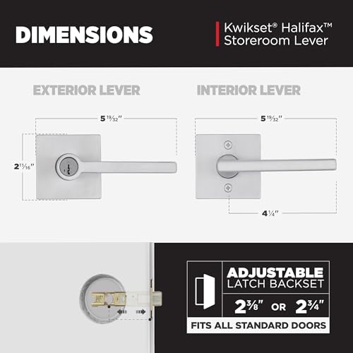 Image of Kwikset Halifax Keyed Storeroom Entry Door Handle with Lock and Key, Secure Keyed Reversible Lever Exterior, for Front Entrance and Bedrooms, Satin Chrome, Pick Resistant Smartkey Rekey Security