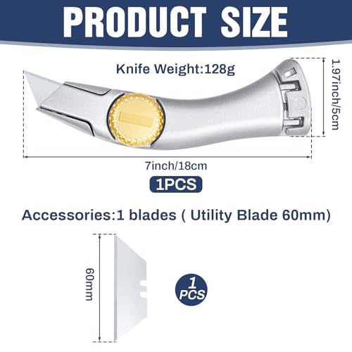 Image of 1 Set Carpet Knife Heavy Duty Vinyl Drywall Knife Roofing with Replacement Fixed Utility Blades Fixed Blade Roofer's Roofing Tools Cutter with Holster Belt Clip (Silver)