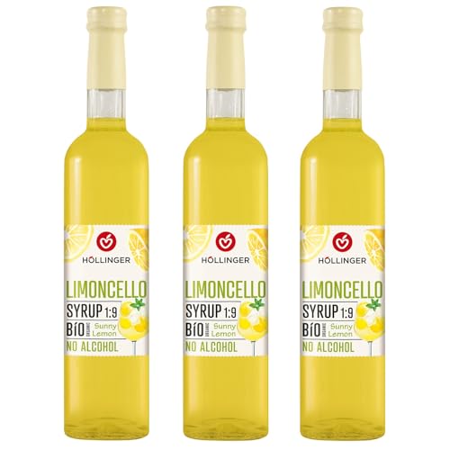 Höllinger Bio Cocktailsirup Limoncello - Vegan 3x500ml Glas Flasche - alkoholfreier Cocktail
