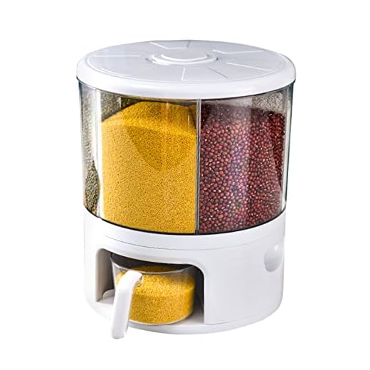 Joyiever Dispensador de cereales,10L 360 ° giratorio y transparente Contenedor dispensador de arroz,Recipiente de grano sellado con tabique y asa desmontables,Se utiliza para almacenar arroz, soja