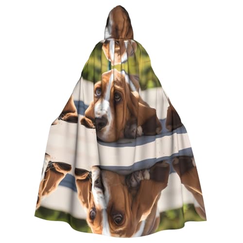 BLWSLC Capa de Halloween con capucha y estampado de perro descansando para fiesta de carnaval (longitud 147 cm/altura de la capucha)