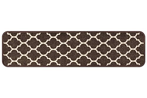 House, Home and More Set of 15 Skid-Resistant Carpet Stair Treads – Moroccan Trellis Lattice – Coffee Brown & Vanilla Cream – 9 Inches X 36 Inches - Thumbnail 6