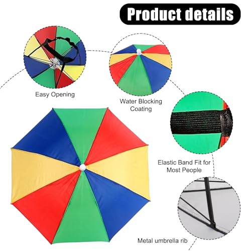 yotutun 4 Stück Regenschirm Hüte, Regenbogen Regenschirmhut Faltbarer Sonnenschirm Hut mit Elastischen Bändern Kopfschirm für Dekoration Kostüm Golf Radfahren Angeln Strand Gartenarbeit