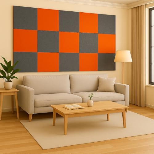 Image of MMT Acoustix Premium Felt Acoustic Panels for Offices, Bedrooms & Studios | Sustainable PET Felt Panels for Echo Reduction & Sound Absorption | 1x1 Ft, 9mm Thick | Lava Exceptional - Pack of 16