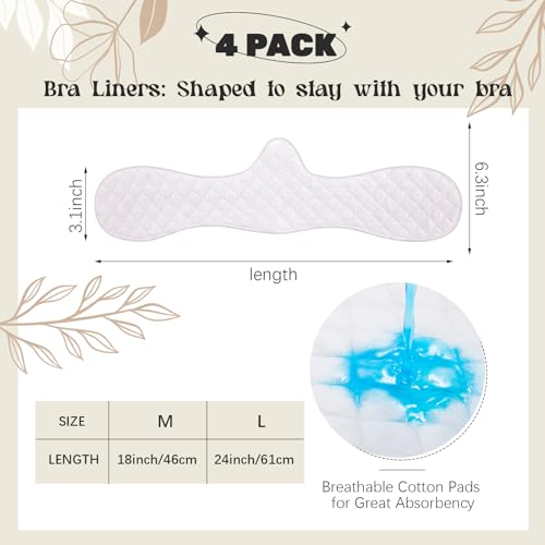 Boyiee 4 Pcs Reusable Cotton Bra Liners Under Bra Liners to Absorb Sweat Under Breasts Sweat Absorber Pads2